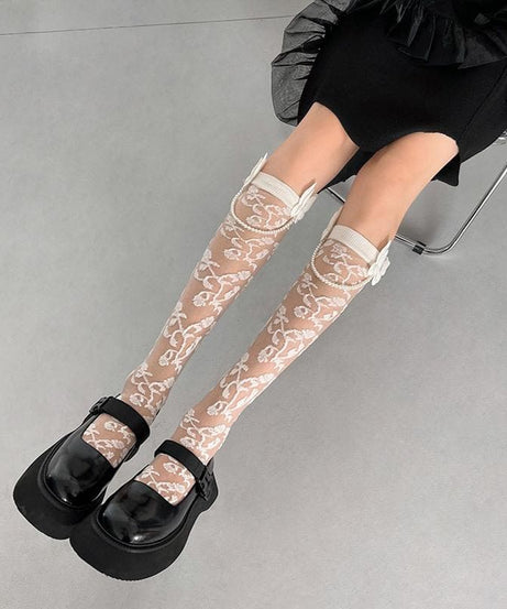 Whimsigoth Luxe Pearl Chain Sheer Knee-High Socks - Fall & Halloween Ready