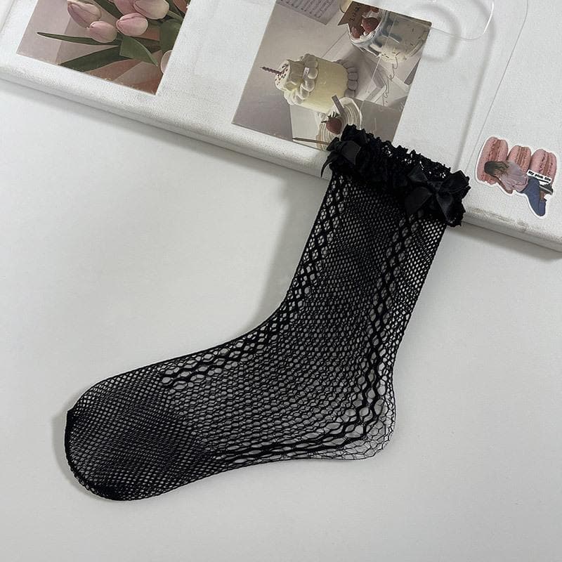 Sweetheart Coquette Bowknot Lace Ankle Socks - Whimsical Fall Fashion for Women