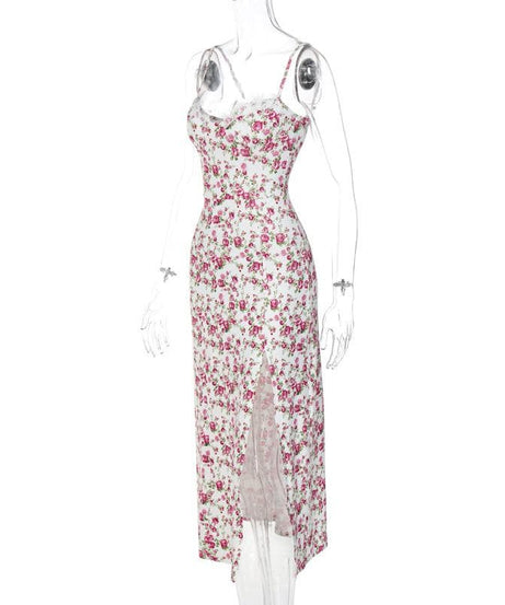 Romantic White Floral Lace Trim Cami Midi Dress with High Slit - Chic Autumn Events & Vacation Style
