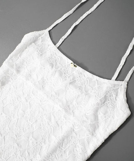 Flirty & Chic: White Lace Tie-Strap Mini Dress - Your Perfect Pick for Fall Parties & Getaways