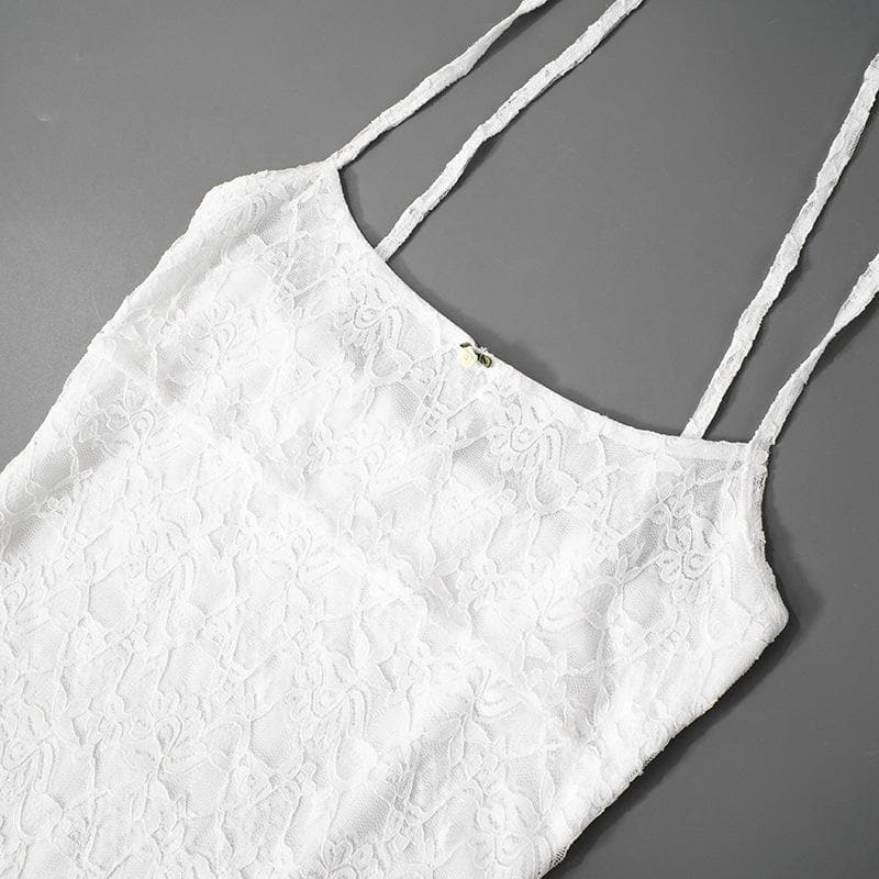 Flirty & Chic: White Lace Tie-Strap Mini Dress - Your Perfect Pick for Fall Parties & Getaways