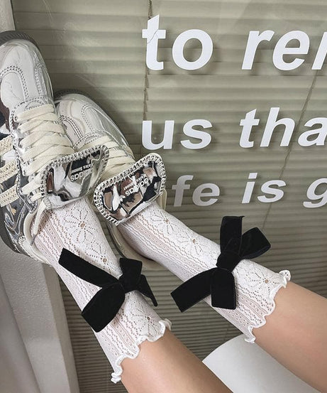 Coquette Chic Lace Ruffle Ankle Socks with Velvet Bows | Fall Fashion Trend