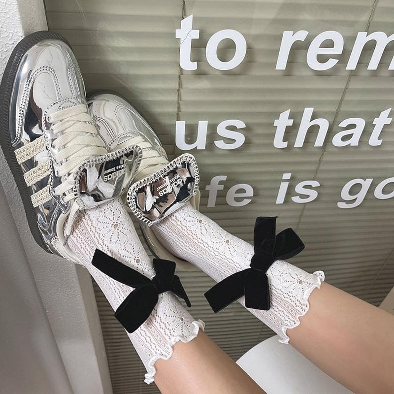Coquette Chic Lace Ruffle Ankle Socks with Velvet Bows | Fall Fashion Trend