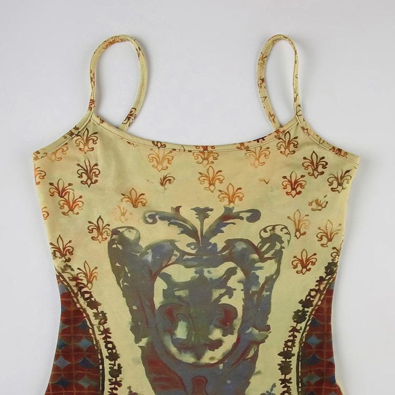 Renaissance Tapestry Print Cami Maxi Dress - Effortless Fall Style