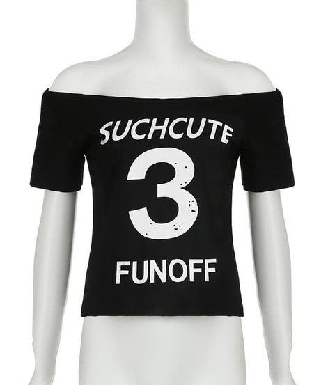 Such Cute 3 Fun Off Off-Shoulder Graphic Top - Trendy Black Fall Tee for Women