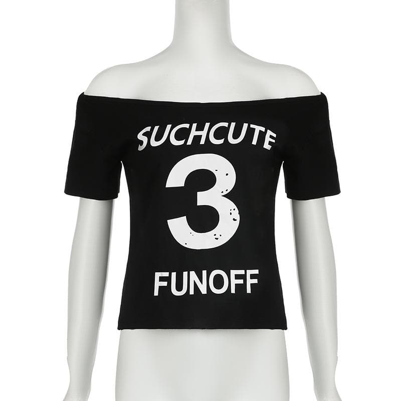 Such Cute 3 Fun Off Off-Shoulder Graphic Top - Trendy Black Fall Tee for Women