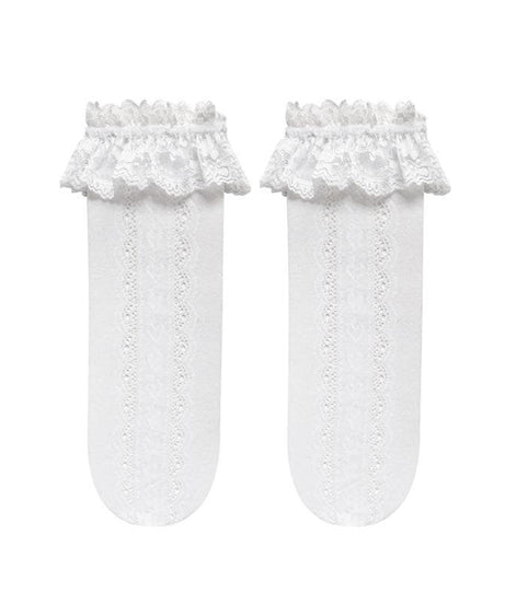 Sweetheart Lace Ruffle Knee-High Socks | Delicate Heart Knit | Cozy Fall & Coquette Style