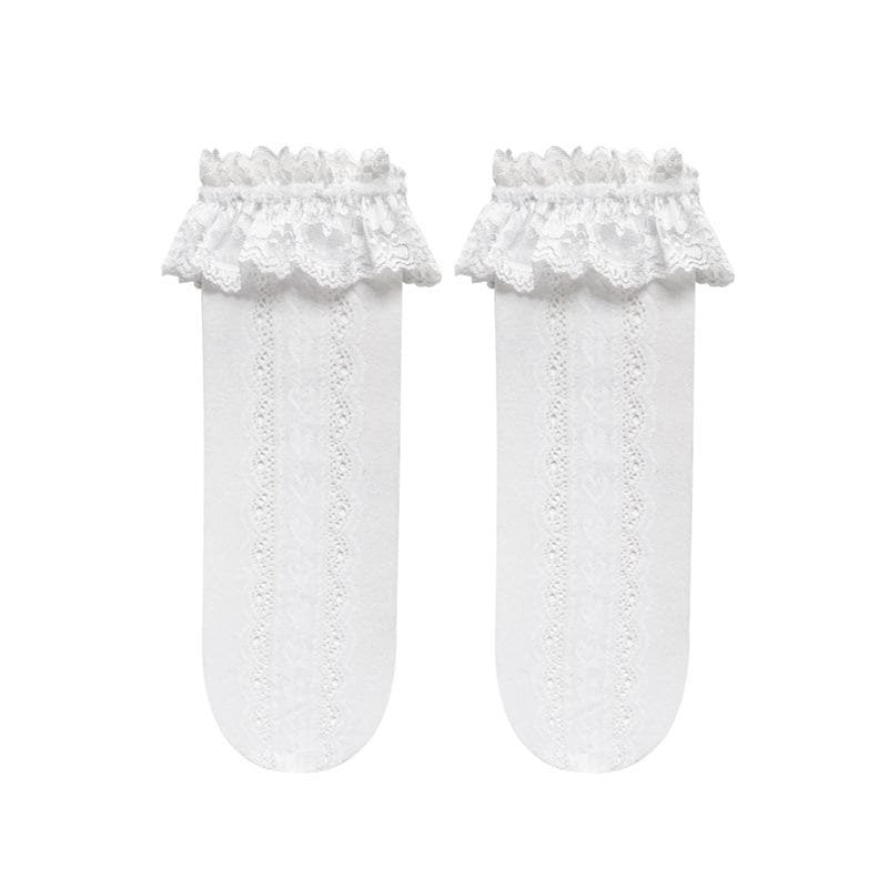 Sweetheart Lace Ruffle Knee-High Socks | Delicate Heart Knit | Cozy Fall & Coquette Style