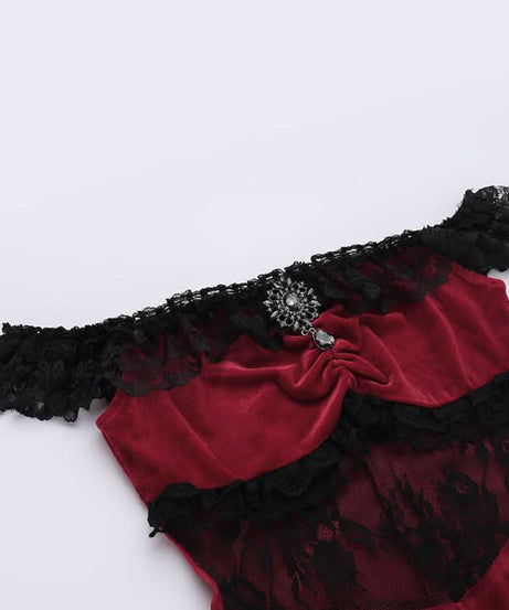 Sultry Red Velvet Off-Shoulder Lace Maxi Gown | High Slit Evening & Holiday Party Dress