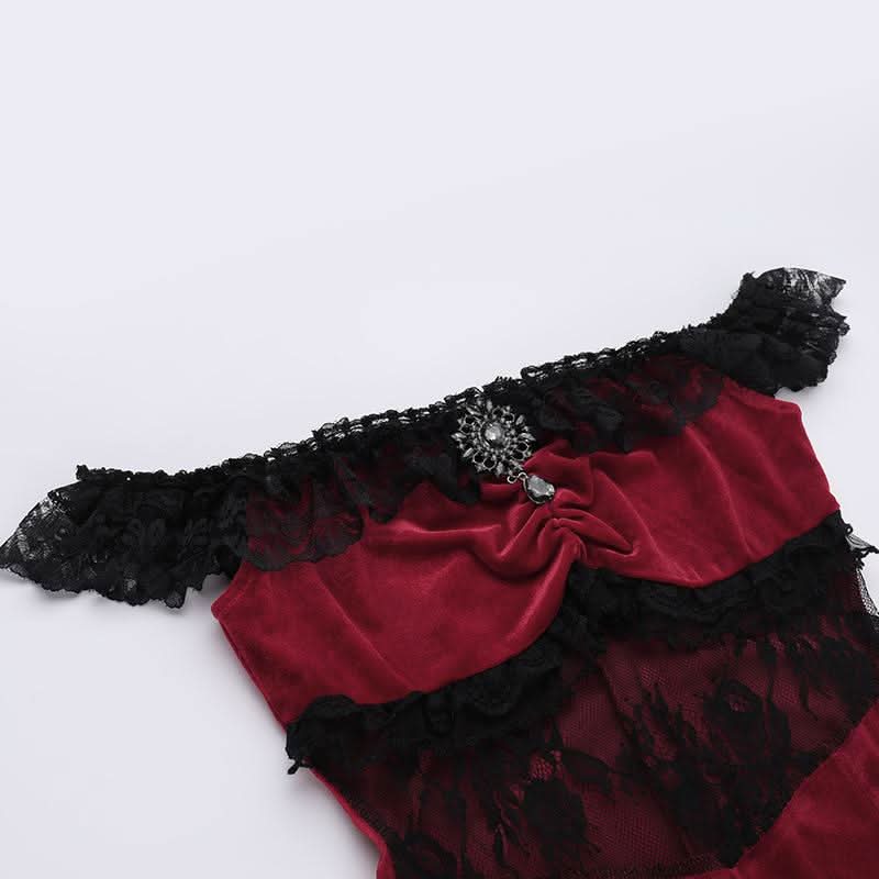 Sultry Red Velvet Off-Shoulder Lace Maxi Gown | High Slit Evening & Holiday Party Dress