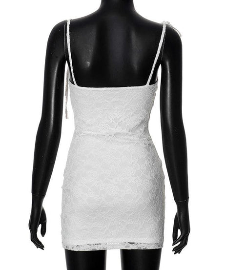 Flirty & Chic: White Lace Tie-Strap Mini Dress - Your Perfect Pick for Fall Parties & Getaways