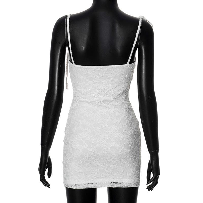 Flirty & Chic: White Lace Tie-Strap Mini Dress - Your Perfect Pick for Fall Parties & Getaways