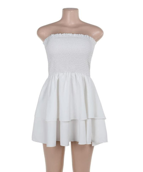 White Smocked Ruffle Tube Mini Dress - Your Fall Getaway & Resort Wear Essential