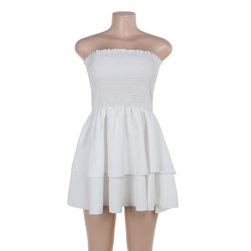 White Smocked Ruffle Tube Mini Dress - Your Fall Getaway & Resort Wear Essential