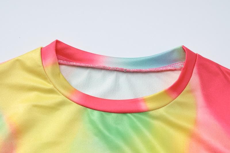 Vibrant Swirl Print Long Sleeve Crop Top & Mini Skirt Set - Y2K Fall Party & Night Out Style