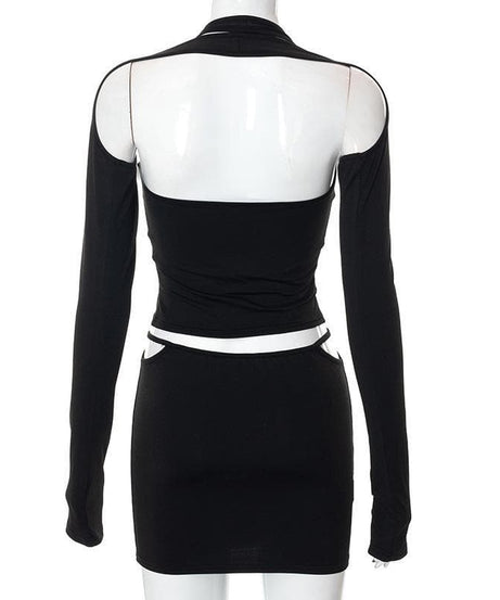 Dark Romance Halter Long Sleeve & Cutout Mini Skirt Set - Your Edgy Fall Night Out Look