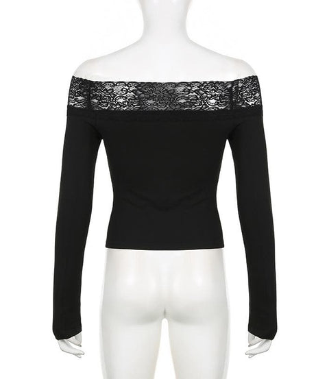 Fall & Beyond: Chic Black Lace Off-Shoulder Long Sleeve Top | American Women's Style Essential