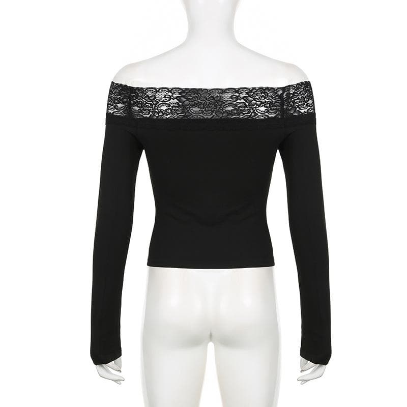 Fall & Beyond: Chic Black Lace Off-Shoulder Long Sleeve Top | American Women's Style Essential