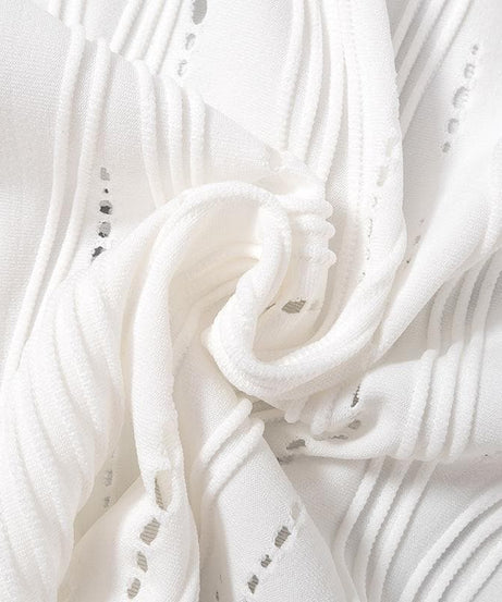 Effortless White Knit Resort Set: Chic High Neck Crop Top & Flared Pants for Your Fall/Winter Getaway
