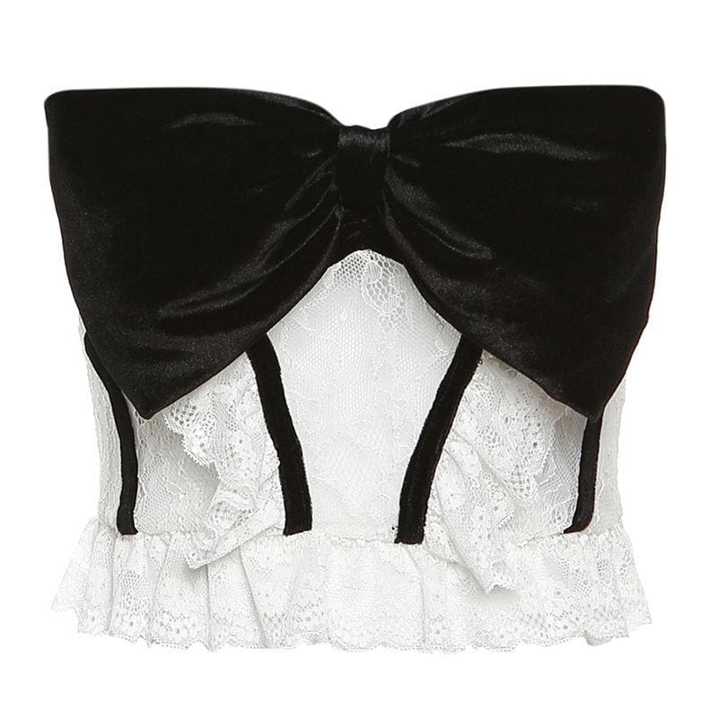 The Chic Velvet Bow & Lace Strapless Crop Top - Fall & Holiday Party Perfect!