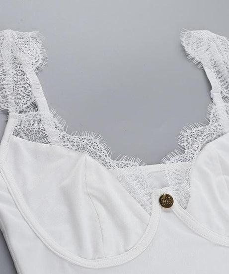 Gothic Romance Lace Trim Bustier Cami Top - Fall V-Neck Tank for Edgy Chic