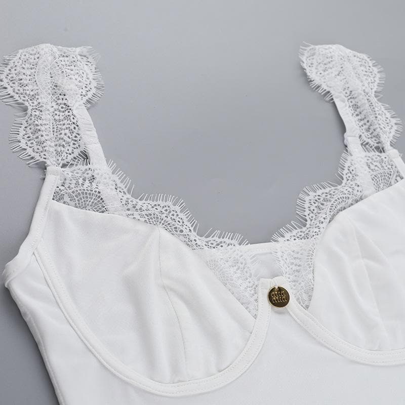 Gothic Romance Lace Trim Bustier Cami Top - Fall V-Neck Tank for Edgy Chic