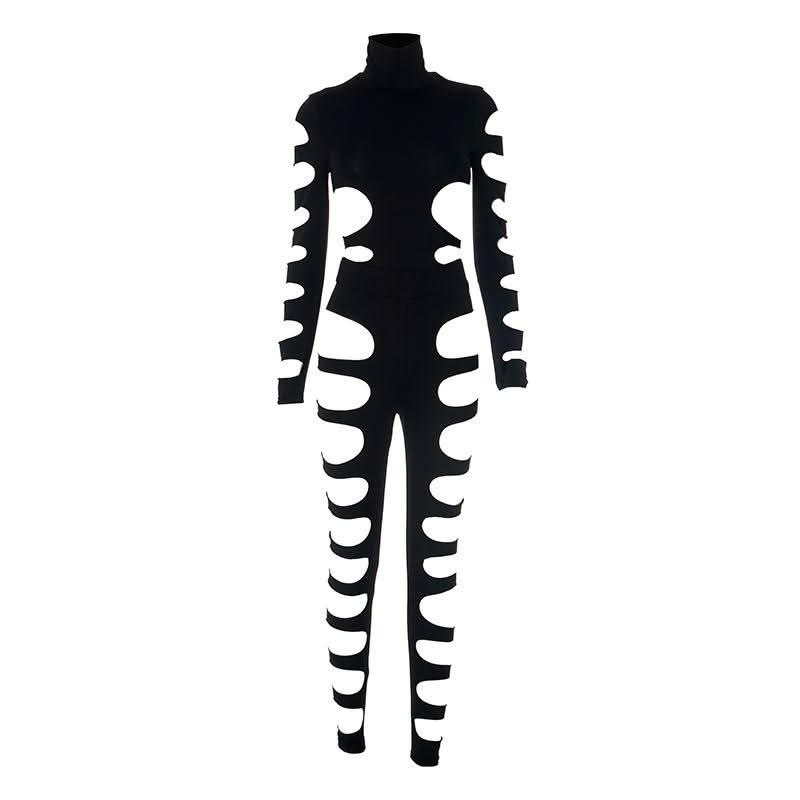 Daring Black High-Neck Cut-Out Jumpsuit - Edgy Fall & Halloween Party Style