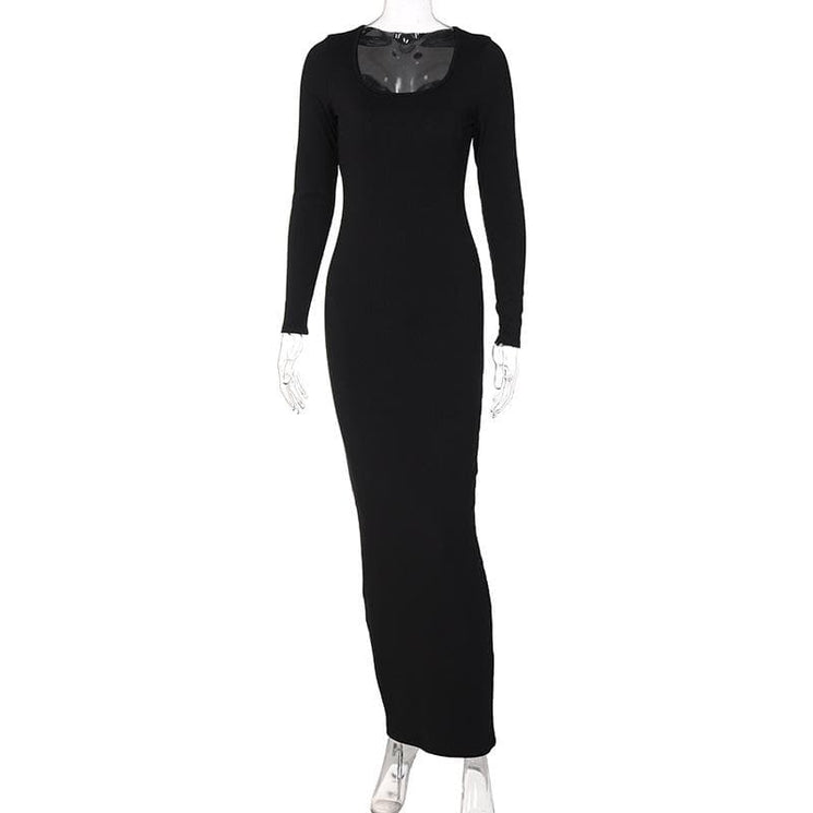 Effortless Fall Chic: Black Long Sleeve Bodycon Maxi Dress - Your Seasonal Style Essential