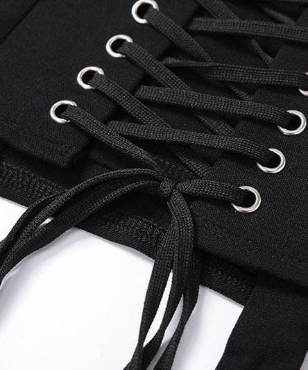 Fall's Edge: Cream Lace-Up Corset Mini Skirt with Garter Straps | High Waist Edgy Chic