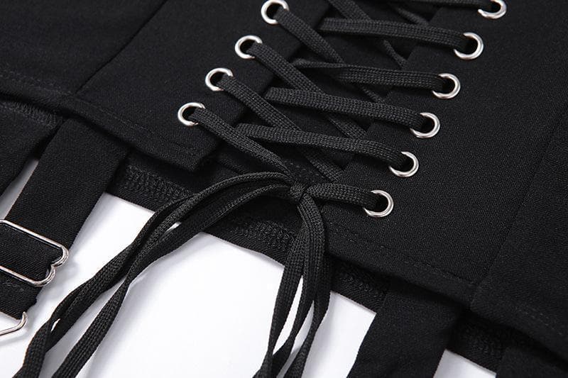 Fall's Edge: Cream Lace-Up Corset Mini Skirt with Garter Straps | High Waist Edgy Chic