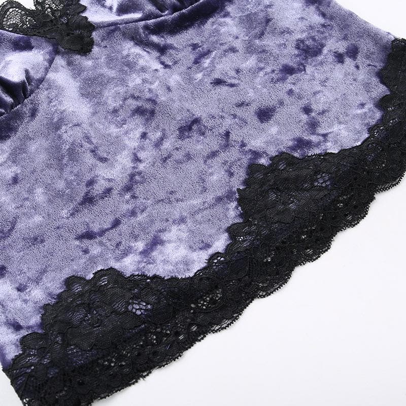 Regal Plum Velvet & Lace Gothic Cami Top | Spooky Season Glamour & Fall Style
