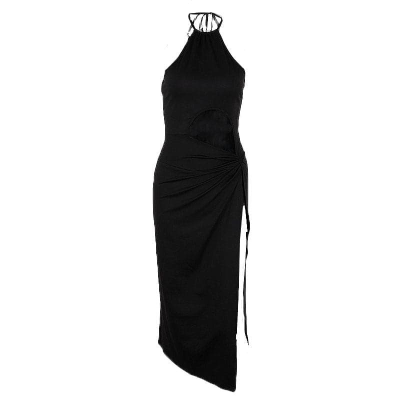 The 'Head-Turner' Black Halter Cutout Midi Dress | Your Ultimate Pick for Fall & Holiday Parties