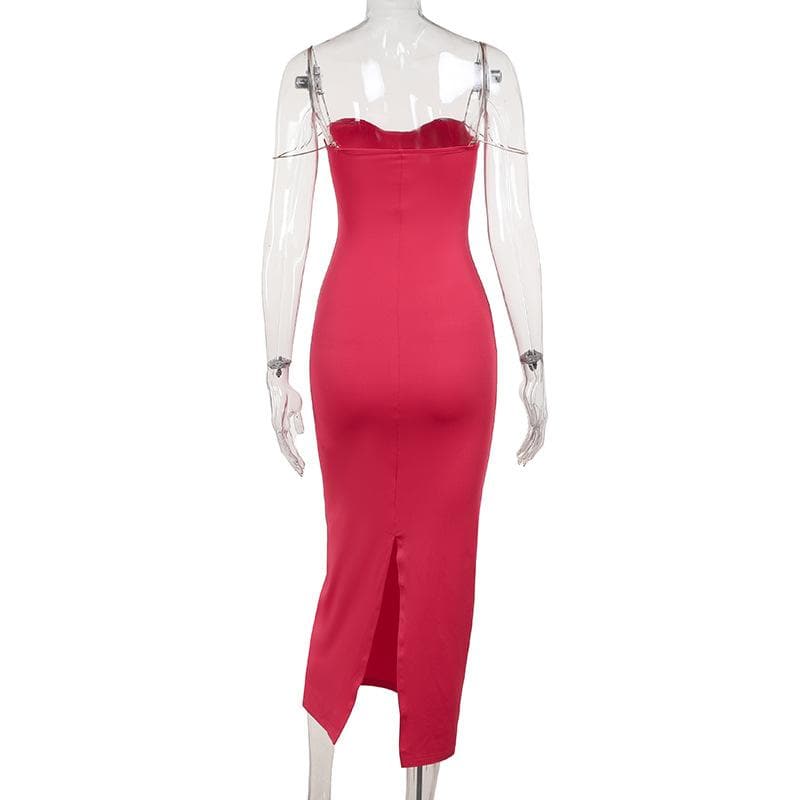 Fuchsia Ruched Sweetheart Bodycon Midi Dress - Elegant Fall & Holiday Party Attire