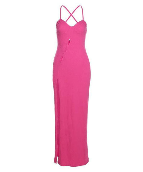 Fuchsia Fierce: The 'It Girl' Ribbed Cut-Out Maxi Dress with High Slit – Fall & Holiday Party Ready