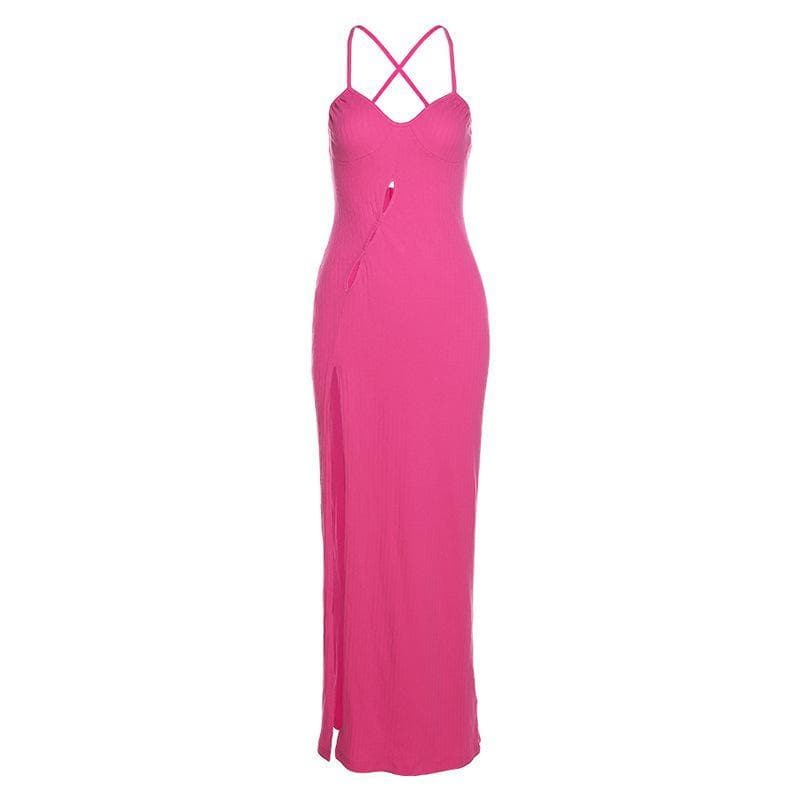 Fuchsia Fierce: The 'It Girl' Ribbed Cut-Out Maxi Dress with High Slit – Fall & Holiday Party Ready
