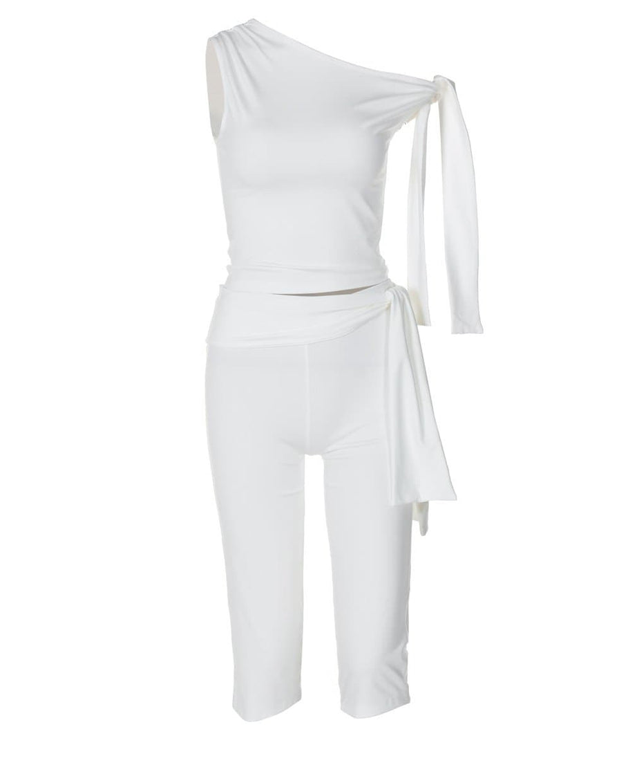 Effortless Chic White One-Shoulder Tie-Waist Pant Set | Resort & Beyond