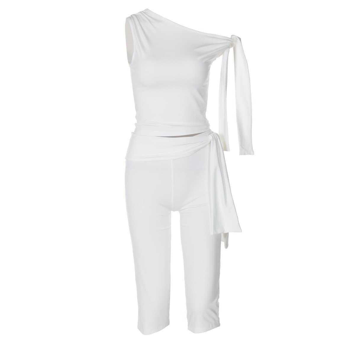 Effortless Chic White One-Shoulder Tie-Waist Pant Set | Resort & Beyond
