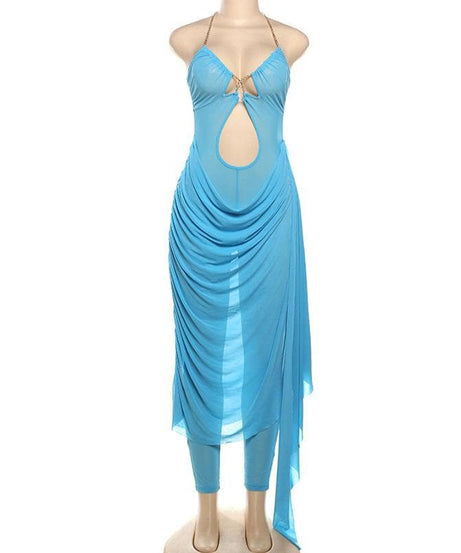 Ocean Mist Chain Halter Cutout Maxi Dress - Your Glamorous Statement for Holiday Parties & Tropical Getaways