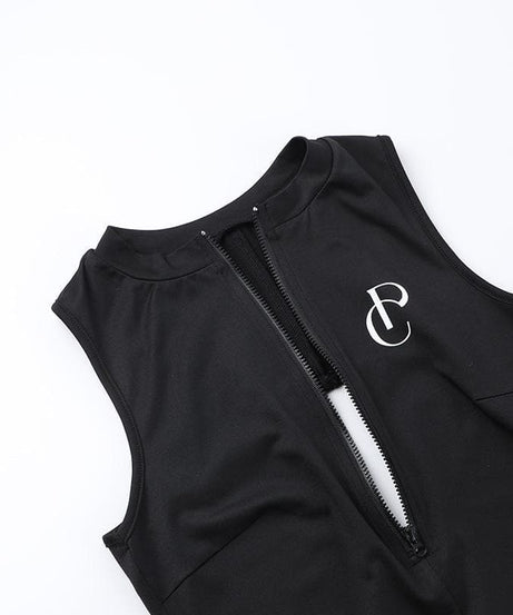 Sleek Black Bodycon Maxi Dress with V-Neck Zipper & High Slit | Backless Fall & Holiday Party Gown