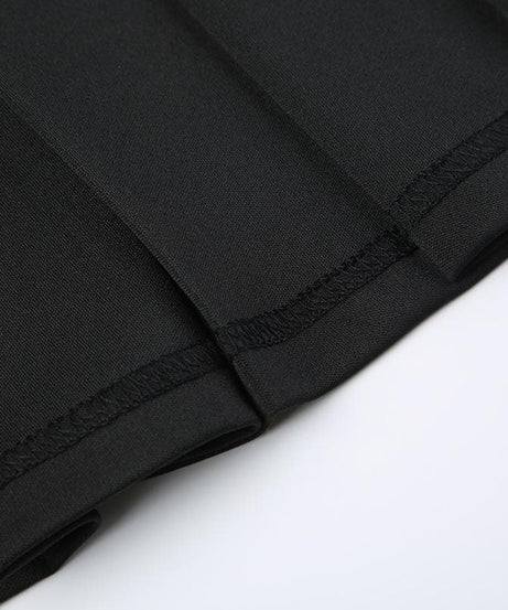 Chic Fall Coquette Black Pleated Mini Dress | Square Neck Long Sleeve & Ribbon Detail