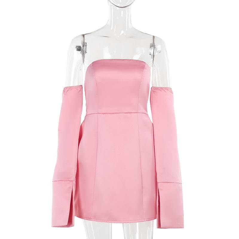 Barbiecore Pink Strapless Mini Dress with Detachable Sleeves | Holiday Party Ready
