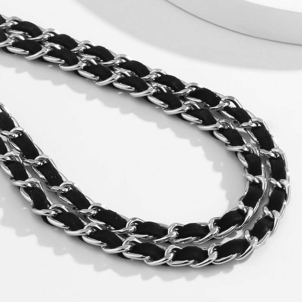 Chic Layered Chain Waist Belt with Black Faux Leather & Coin Charm - Fall Style Essential