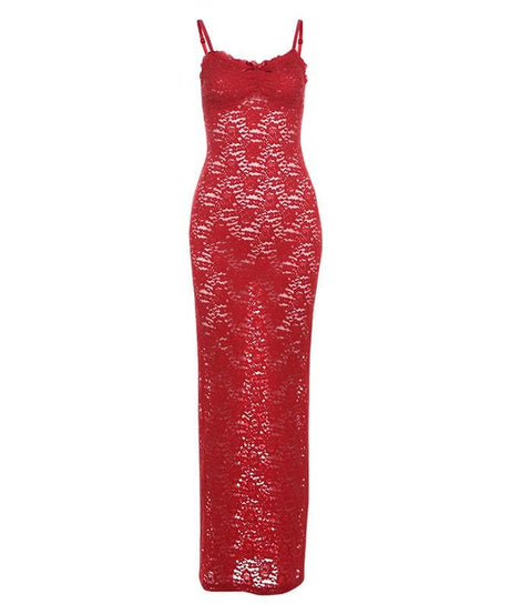 Sultry Red Lace Maxi Dress | Backless & Figure-Flattering for Fall & Holiday Glamour