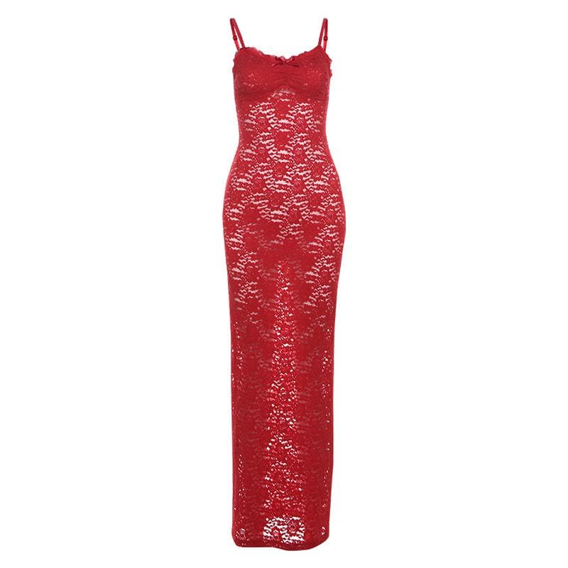 Sultry Red Lace Maxi Dress | Backless & Figure-Flattering for Fall & Holiday Glamour