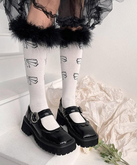 Coquette Feather Bow Knee High Socks - Cozy Faux Fur for Fall & Halloween Fun!
