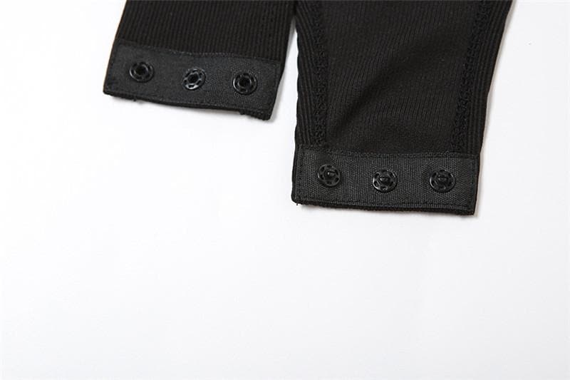 Edgy Sheer Mesh Patchwork Bodysuit - Long Sleeve Fall Nights & Halloween Chic