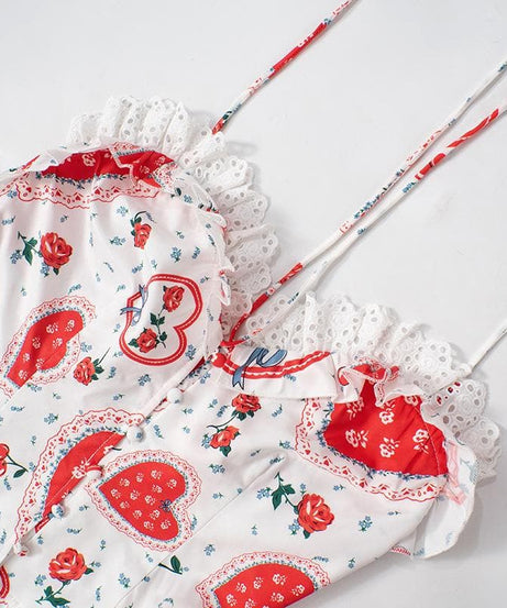 Darling Sweetheart Halter Top | Vintage Heart, Rose & Lace Ruffle Blouse