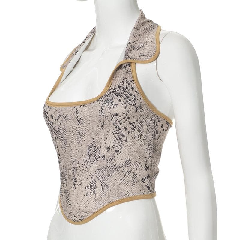 Chic Snakeskin Print Halter Top for Women - Essential Fall Statement Style