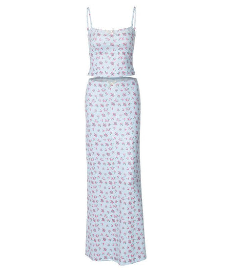 Autumn Bloom Ditsy Floral Cami & Maxi Skirt Set - Chic 2-Piece Y2K Outfit for Effortless Style