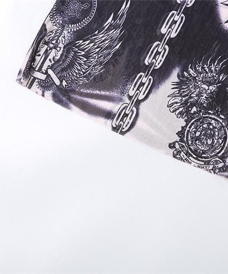 Unleash Your Edge: Mystical Art Print Sheer Mesh Maxi Dress - Fall & Halloween Ready